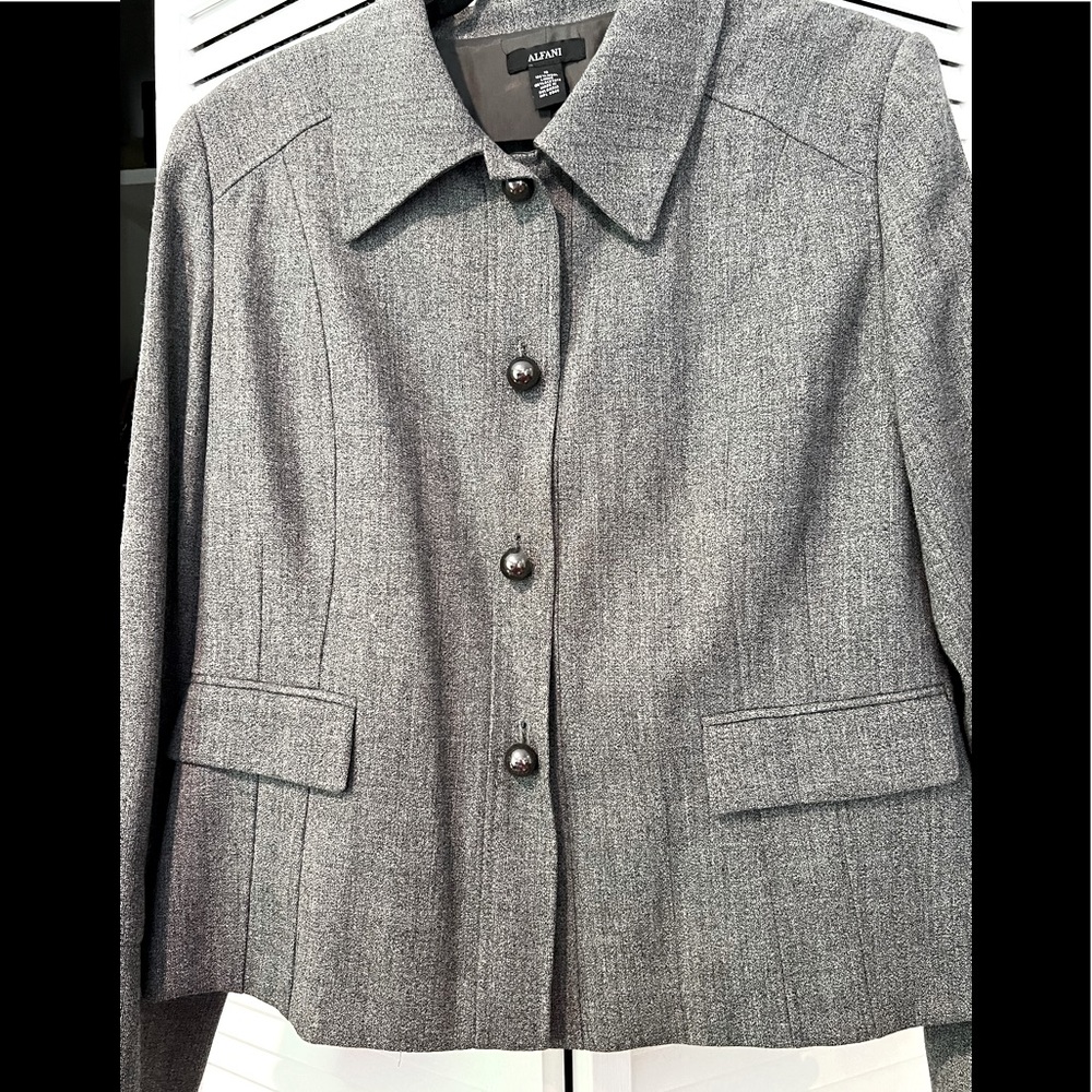 Alfani Size 16 Charcoal Grey Jacket with Big Metal Buttons